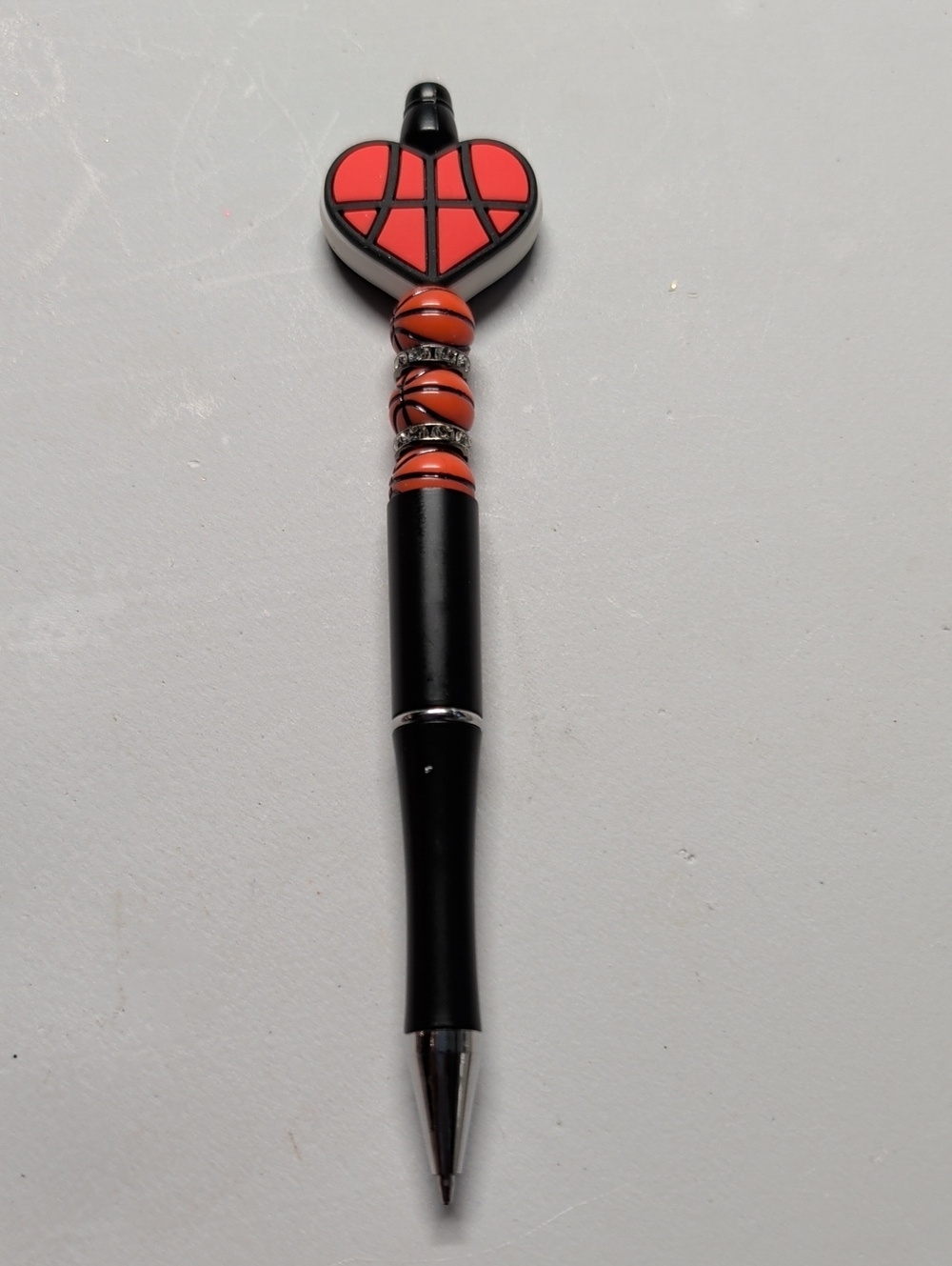 Hand Crafted Black and Red Heart-Top Ballpoint Pen
